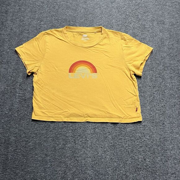 Levi's Tops - Levi's Crop Top T-Shirt Women's Size Small Yellow Rainbow Graphic Short Sleeve